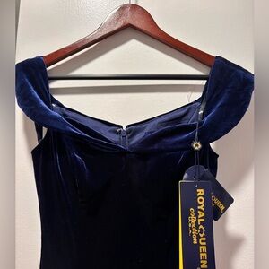 Royal Queen beautiful velvet blue off the shoulder gown